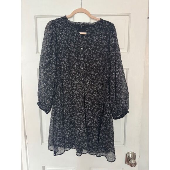 Madewell Ruffle-Neck Button-Front Mini Dress in Dotted Vines, Size S - Picture 1 of 9